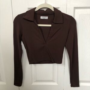 Aritzia Contour Sculpt Long Sleeve Polo in Brown Size XS